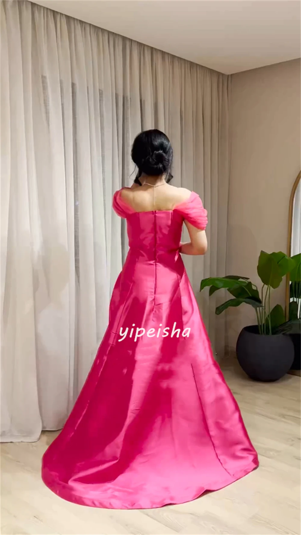 Personalizado cetim lantejoulas miçangas ruched celebridade a linha pescoço quadrado sob medida vestido de ocasião vestidos longos