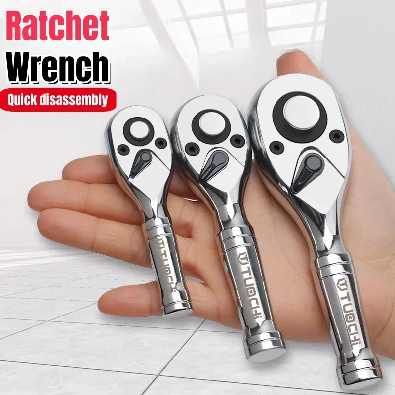 Compact Dual-Size 72-Tooth Ratchet Wrench Torque Spanner with Short Handle 1/4 3/8 Fast, Efficient Auto Repair Hand Tools