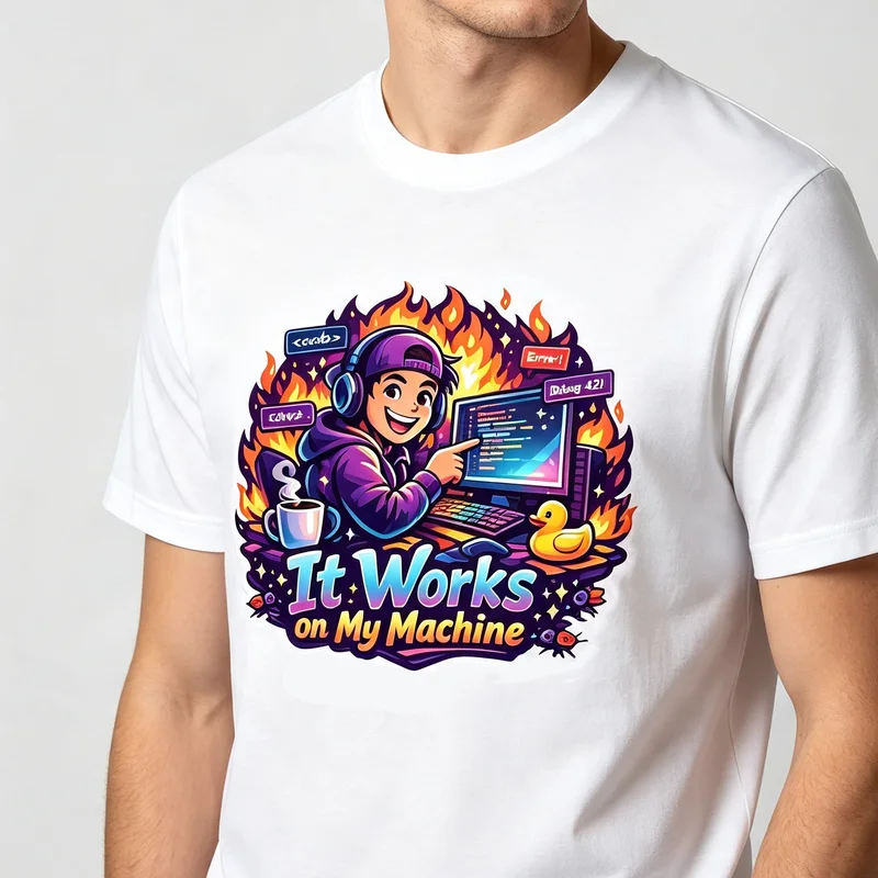 Cartoon Programmer Print T-Shirt Men Black White 100%Cotton Short Sleeve Casual Funny Tech Graphic Tee Top Y2k Top Harajuku