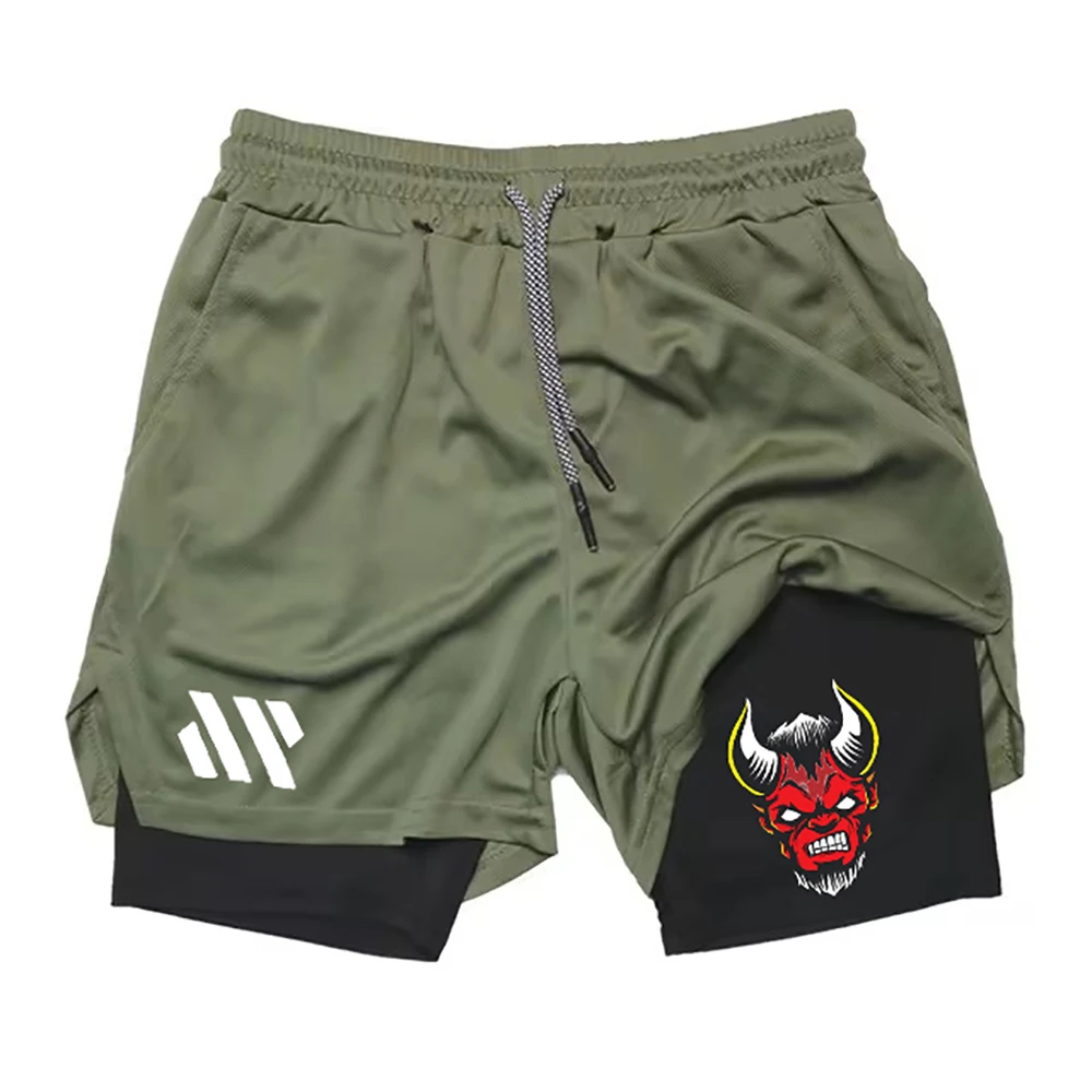 2025 الرجال السراويل الرياضية اثنين في واحد تنفس عادية التجفيف السريع طبقة مزدوجة السراويل الصيف تشغيل رياضية قيعان M-3XL