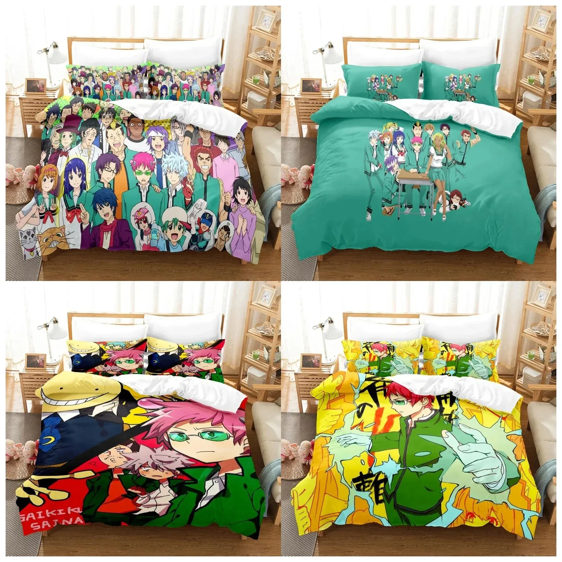 Anime Disastrous Life of Saiki K Bedding Set Duvet Cover Bed Set Quilt Cover Pillowcase Comforter king Queen Size Boys Adult