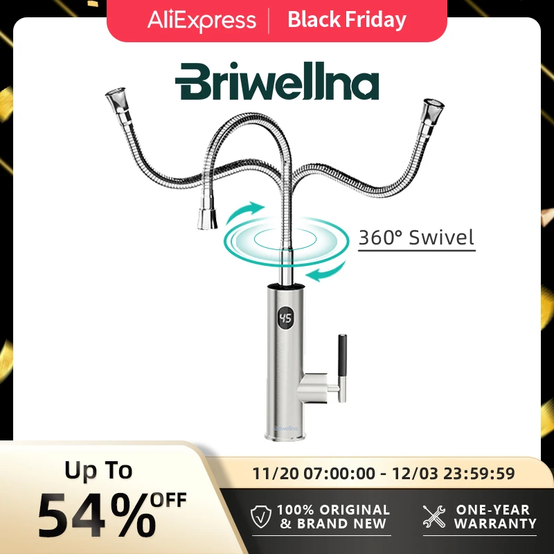 Briwellna Pemanas Air Listrik ไหล Universal Spout ก๊อกน้ำสำหรับห้องครัว2 In 1สแตนเลสก๊อกน้ำไฟฟ้า220V ความร้อน Tap