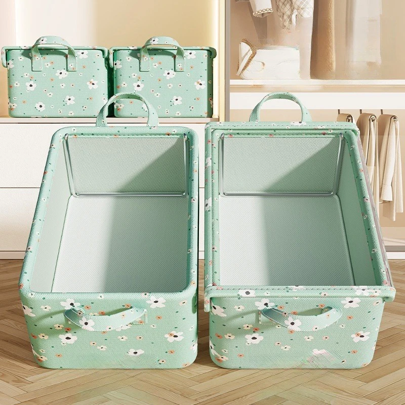 Broken Flower Oxford Fabric Folding Clothing Storage Box Foldable Toys Organizer With Lid Storage Basket Finishing Box