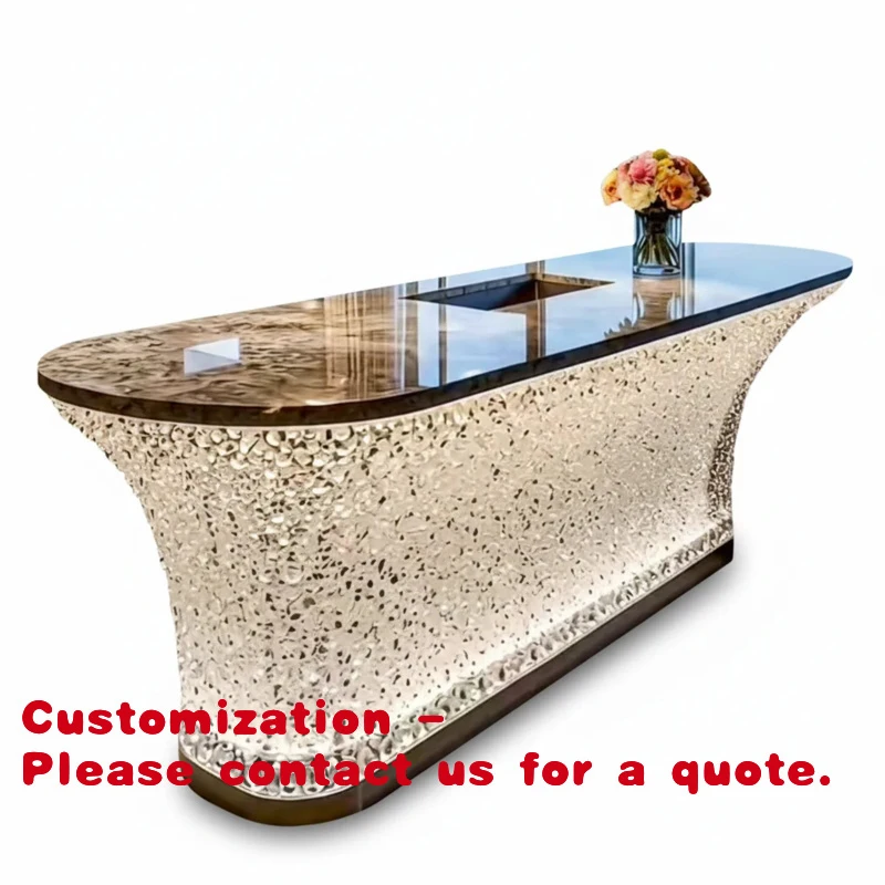 

Стойка ресепшн Custom.2026 Island Counter Custom Club: Прозрачная, светящаяся, износостойкая, для коммерческого использования, барная стойка из полимерной смолы