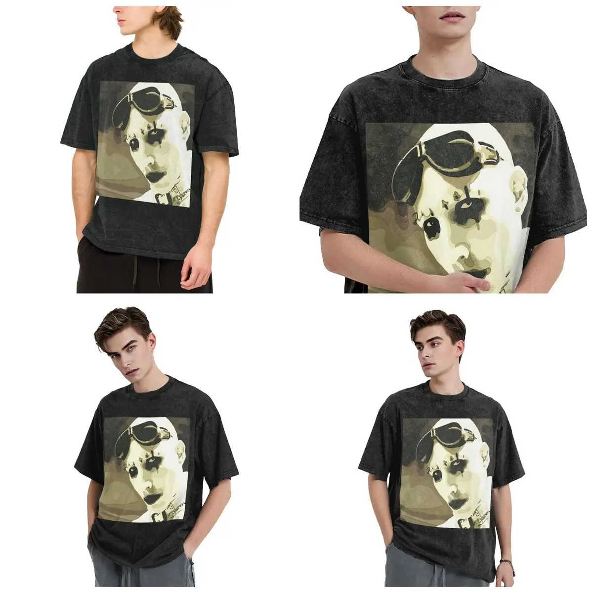 Streetwear T-Shirts Marilyn Manson Glitch Fan Gift Music   Washed T Shirt Short Sleeve Hip Hop T-Shirt Tops Tees for Men Women
