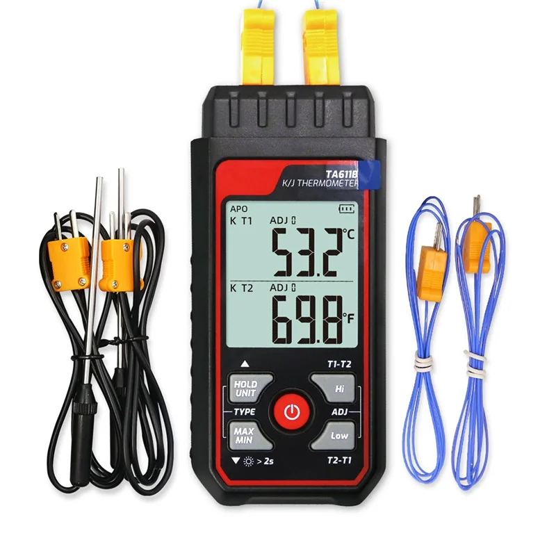 A88E-디지털 열전대 온도계 듀얼 채널 K/J 유형 온도계-328-2501 ℉   광범위 산업용 HVAC 온도 측정기