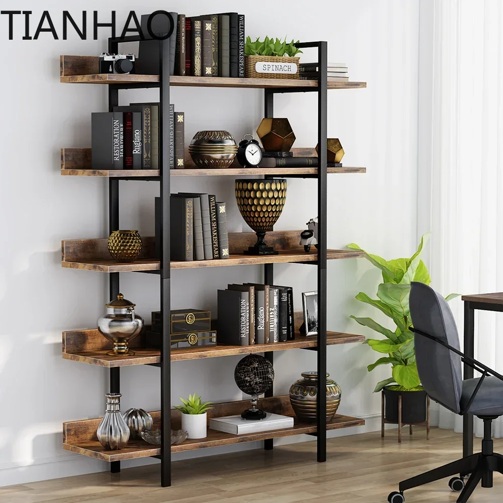 Tribesigns Bookshelf Storage Rack Standing Shelf 5 Tier Industrial Sturdy Bookshelf with Iron Pipe Frame