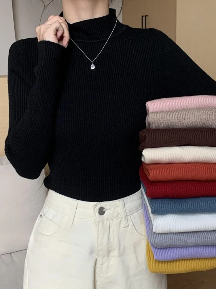 

Женский вязаный свитер с высоким воротником, длинный, базовый, для ношения под одеждой, зимний, новинка 2025, модный, для повседневной носки