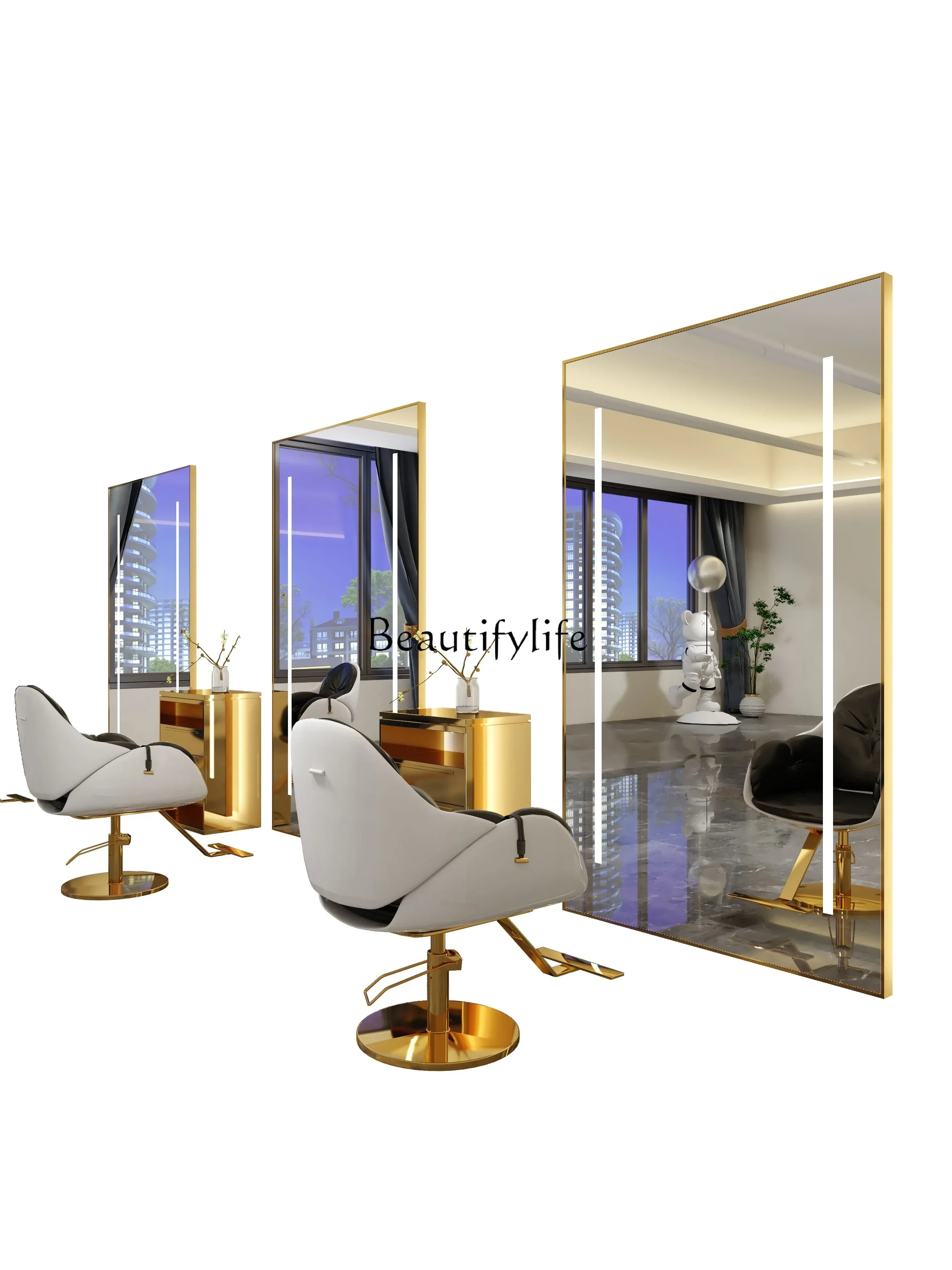 

ls 04Barber Shop Single-Sided Floor Mirror Hair Salon Led High-End Dyeing and Perming Full-Length Mirror