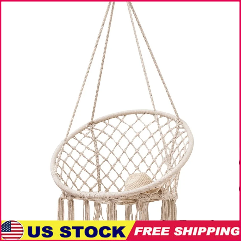 

Hanging Macrame Cotton Hammock Chair Outdoor Swing Durable Bohemian Style Cozy Indoor Use Versatile Resting Spot Weight Capacity
