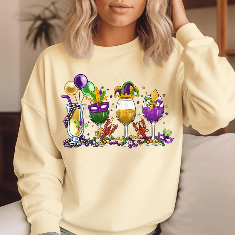 

Mardi Gras Drinking Party Sweatshirt Hoodie Women Fat Tuesday Wine Pullover Happy Mardi Gras Carnival Drink Sweater for Women