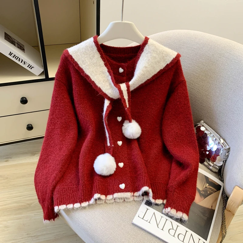 

Heavy Work Beaded Knitted Sweater Jacket Women Cropped Cardigan Coat Round Neck Single-Breasted Long Sleeve Knitwear Pull Femme