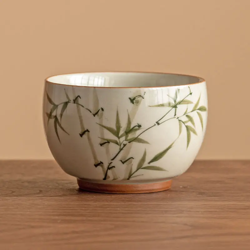 

Hand Drawn Emerald Green Bamboo Tea Cup, Tea Tasting Cup, Chinese Retro Ceramic Kung Fu Tea Set, Tea Cup