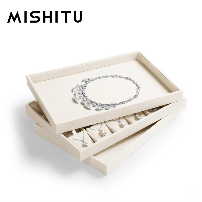 

MISHITU Jewelry Display Tray Stackable Jewelry Tray Set Necklace Pendant Rings Earrings Storage Trays Showcase Display Organizer