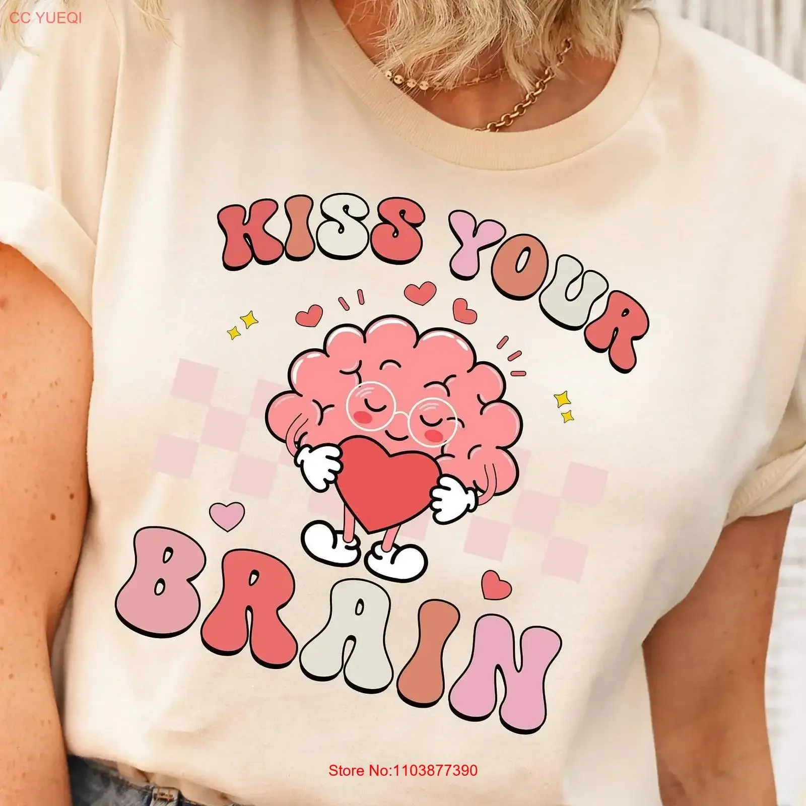 Baiser votre cerveau t-shirt enseignant enseigner la santé mentale enseignement appréciation vintage lavé respirant étiré légèrement unisexe