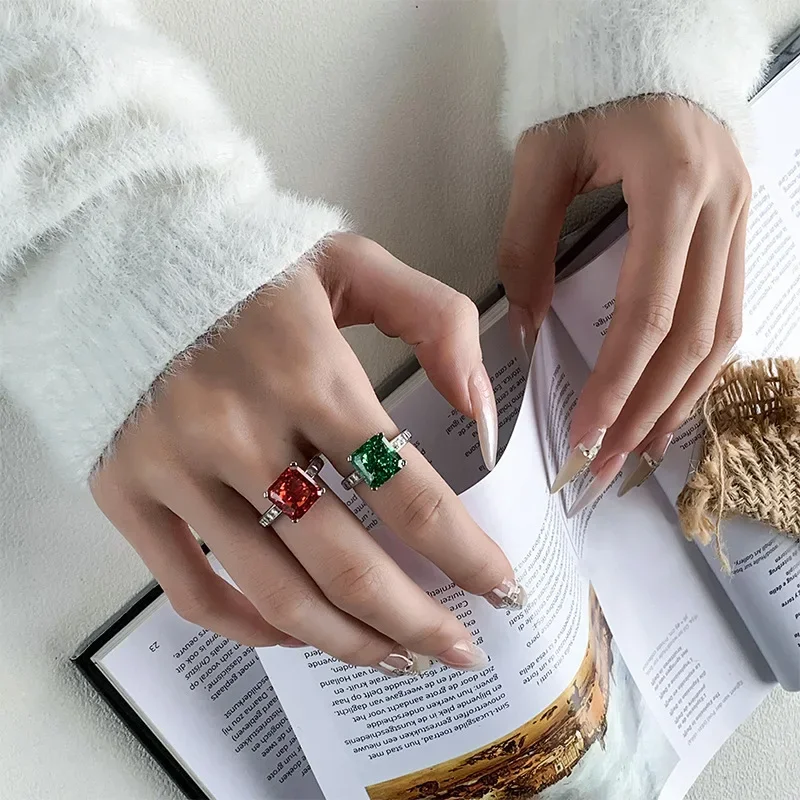

Adjustable Colorful High Carbon Drill Gemstone Rings Radiant Jewelry with Adjustable Sizes for A Perfect Fit Every Time Women