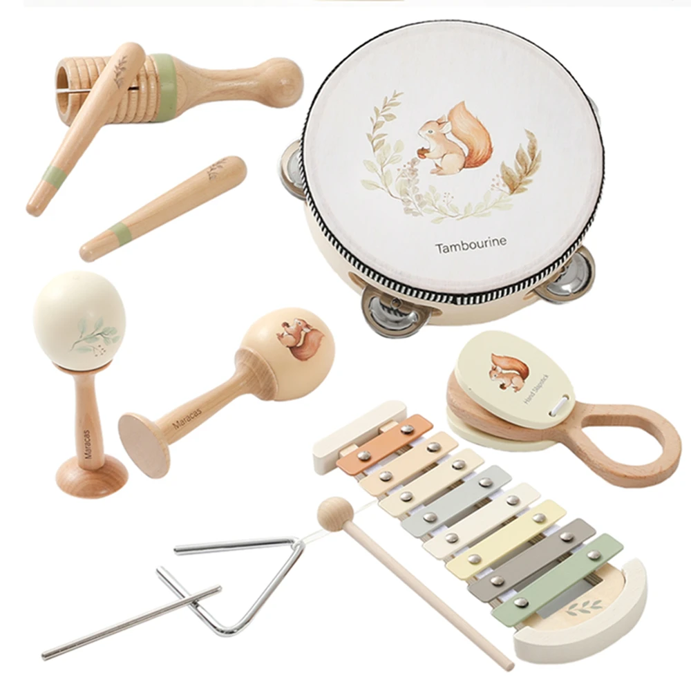 Kids Wooden Montessori Toys Musical Instruments Rattle Toys Wooden Squirrel Percussion Instruments Preschool Educational Toys