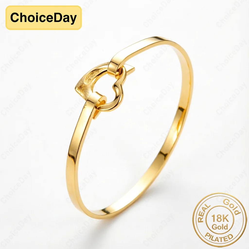 18K Gold Plated Exquisite Love Clasp Glossy Bracelet Women's Fashion Party Gift Wedding Jewelry