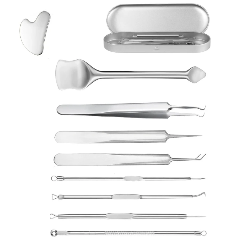 Stainless Steel Comedone Squeezer Set Blackhead Remover Tweezer for Face Clean Dropship