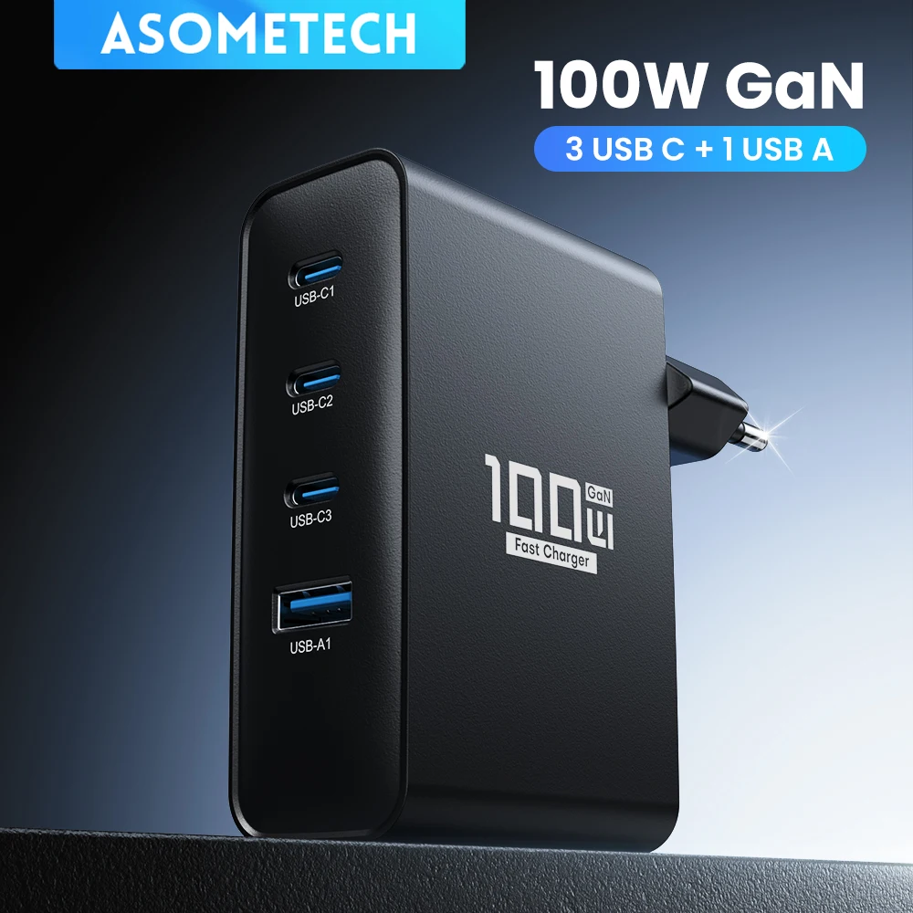 

100W GaN Charger USB Type C PD Fast Charge 4 in 1 Laptop Phone Charger Adapter for IPhone 15 14 13 Pro Max Xiaomi Samsung IPad