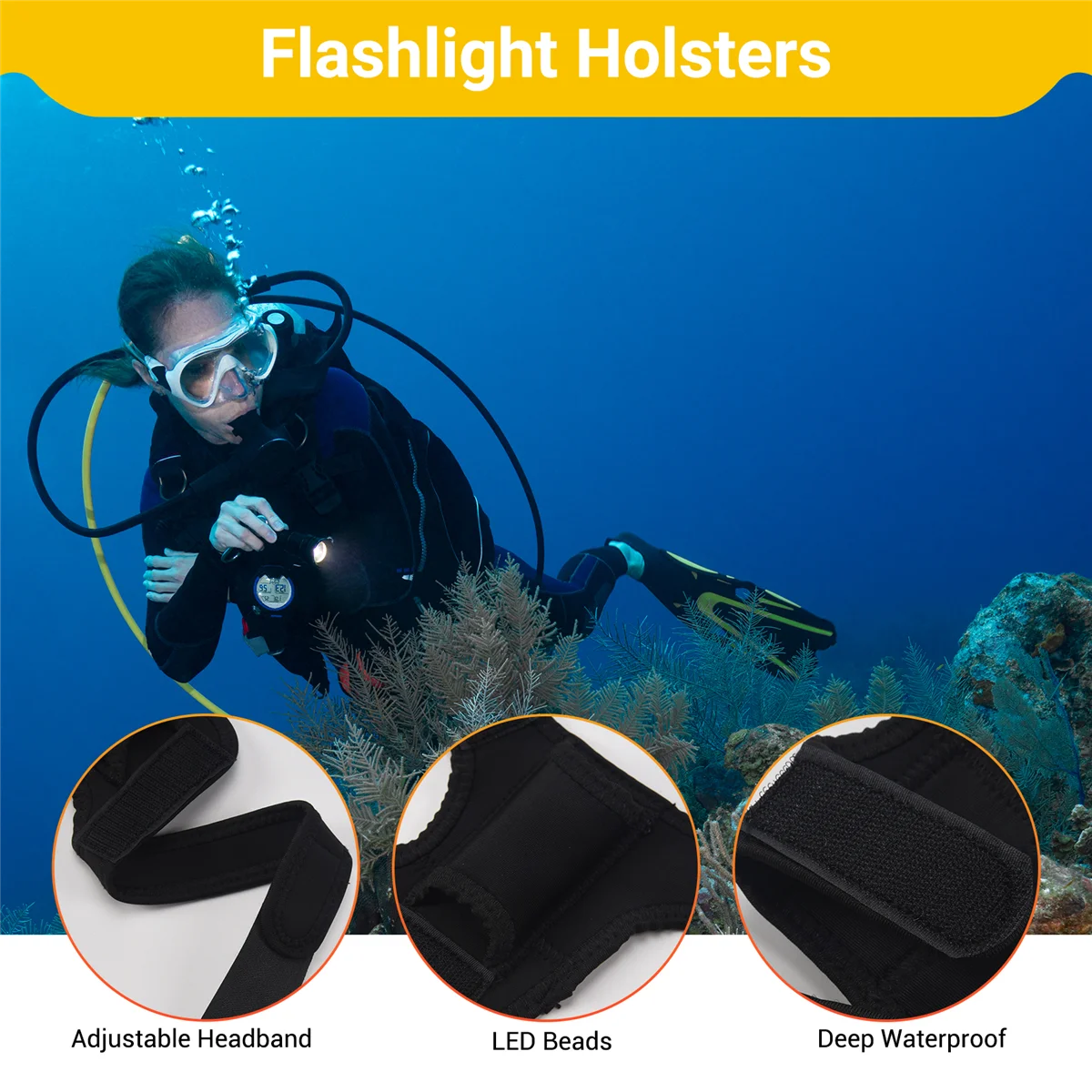 Duráveis Pulso Lanterna Holsters, Luvas para Mergulho, Pesca, Mergulho, Caça, Luz Subaquática