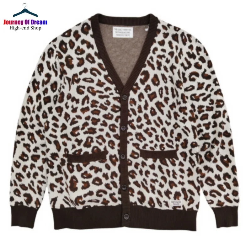 Trend High Street Leopard Print Cotton V-Neck Knit Cardigan Men\'s Women\'s Best Quality Casual Sweater