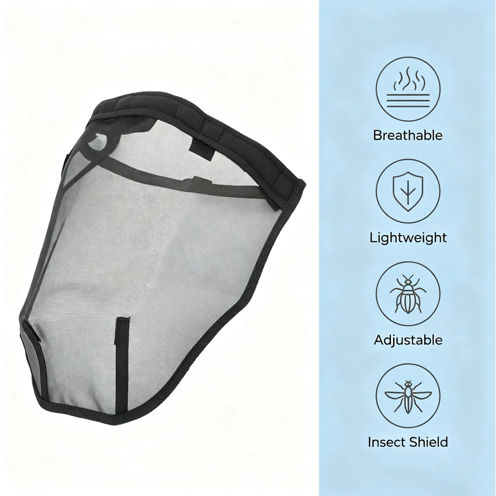 1PC Horse Nose Mask L Size Black, Breathable Fine Mesh Fly Mask for Horses Allergies, Dust Pollen Protective Cover for Grazing