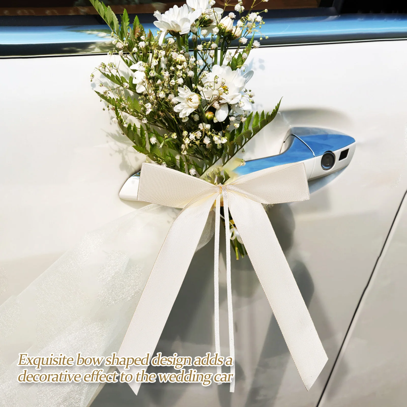 

60Pcs Wedding Car Bows Polyester Ribbon Decorations for Rearview Mirror Door Handles Wedding Car Decor Ribbon Bows