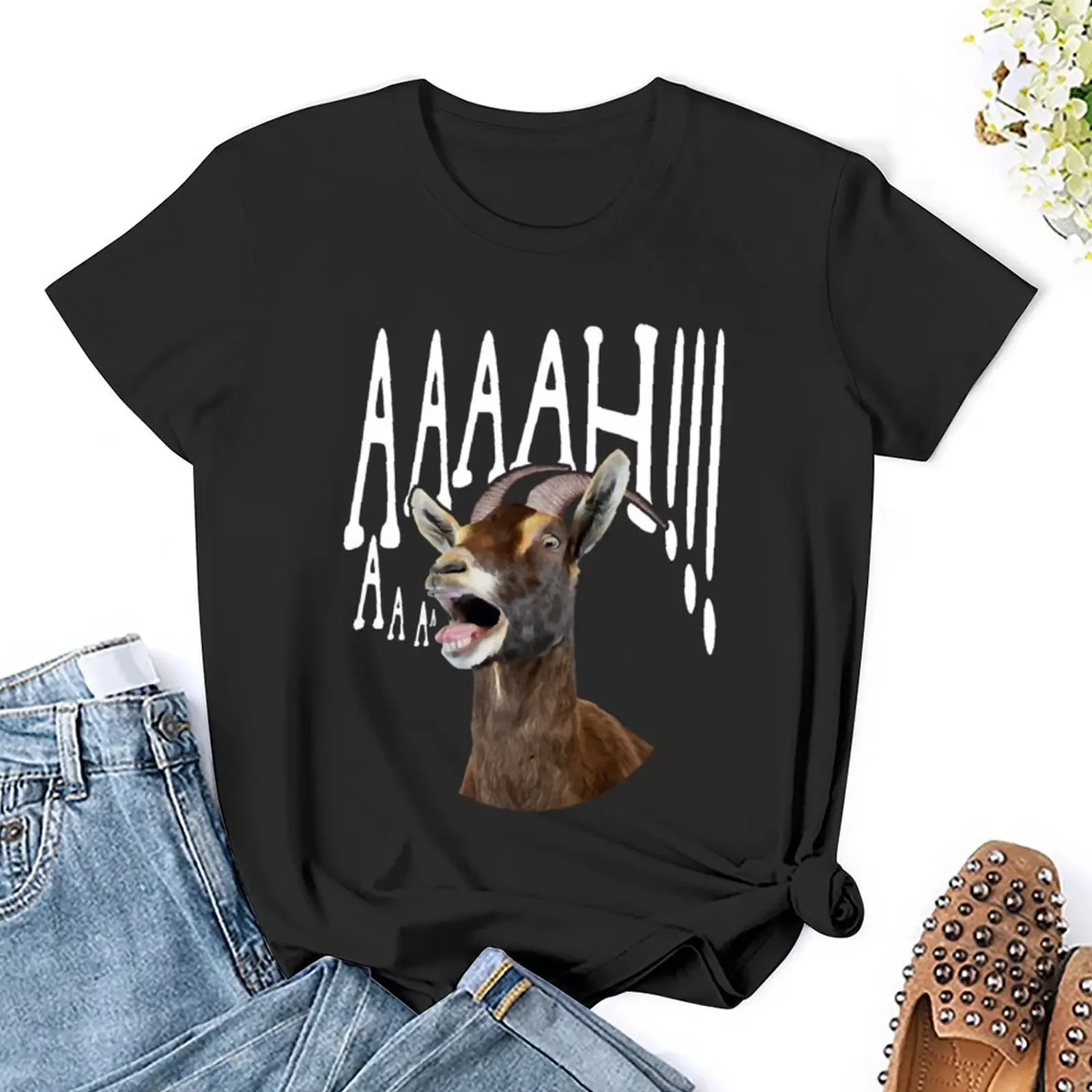 Ahhh Screaming Goat Gift Funny Goat Lovely  T-Shirt Short sleeve tee Summer fashion Comfortable women clothes