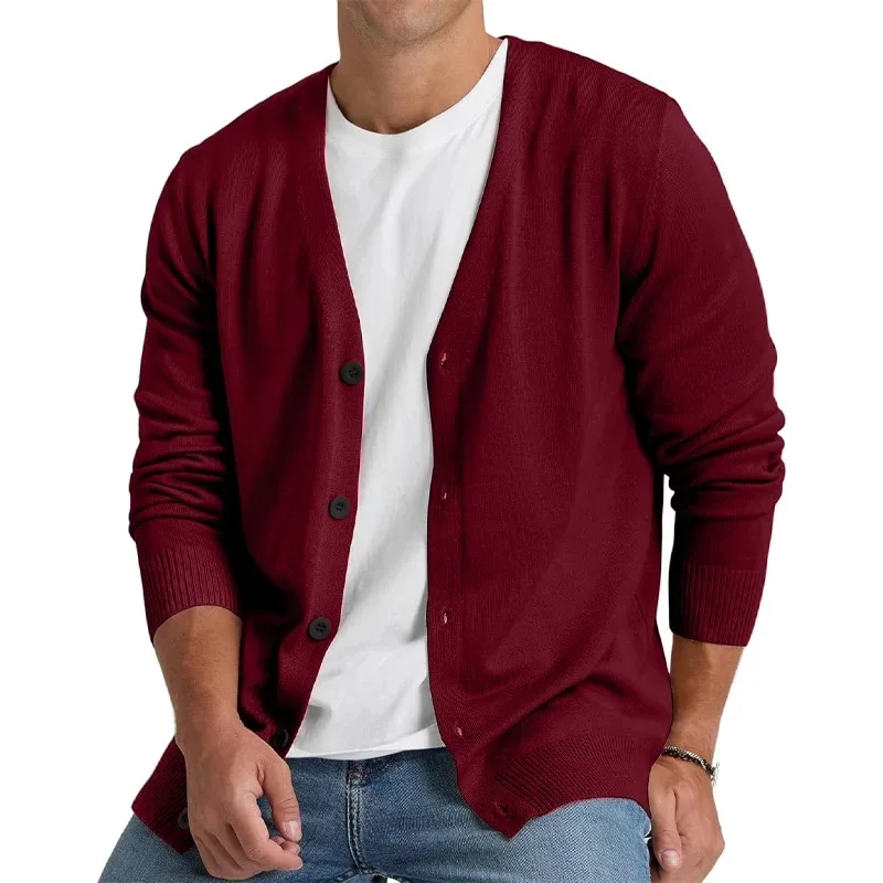 Mens Casual Slim Fit Cardigans V-Neck Basic Designed Long Sleeve Button Down Knitted Sweaters Lightweight Solid Color Tops