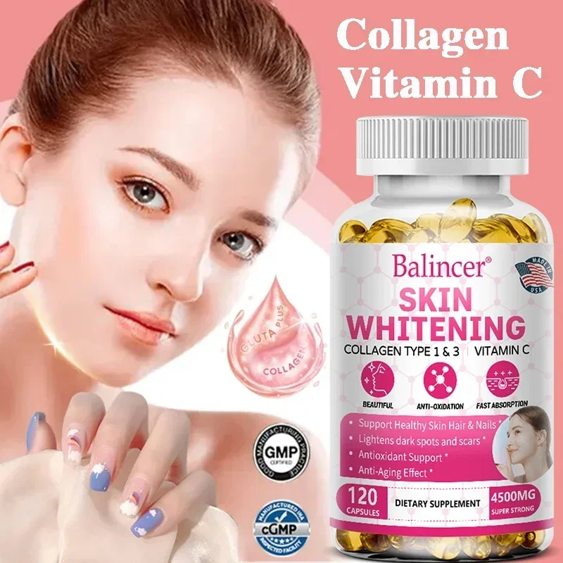 Collagen Type 1 & 3 Peptides with Vitamin C, Brightening, Antioxidant, Anti-Aging for Hair, Skin, Nails and Joints