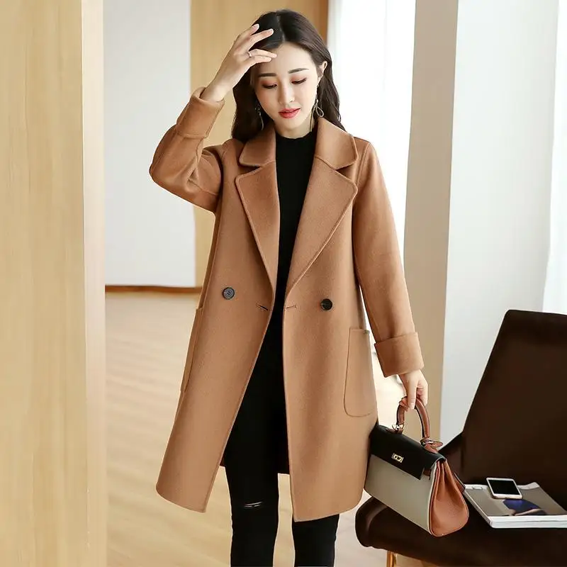 

2023 Autumn And Winter Wool Jacket Womens Clothing Medium Length Woolen Coats Slim Wild Elegant Female Korean Outerwear 3XL