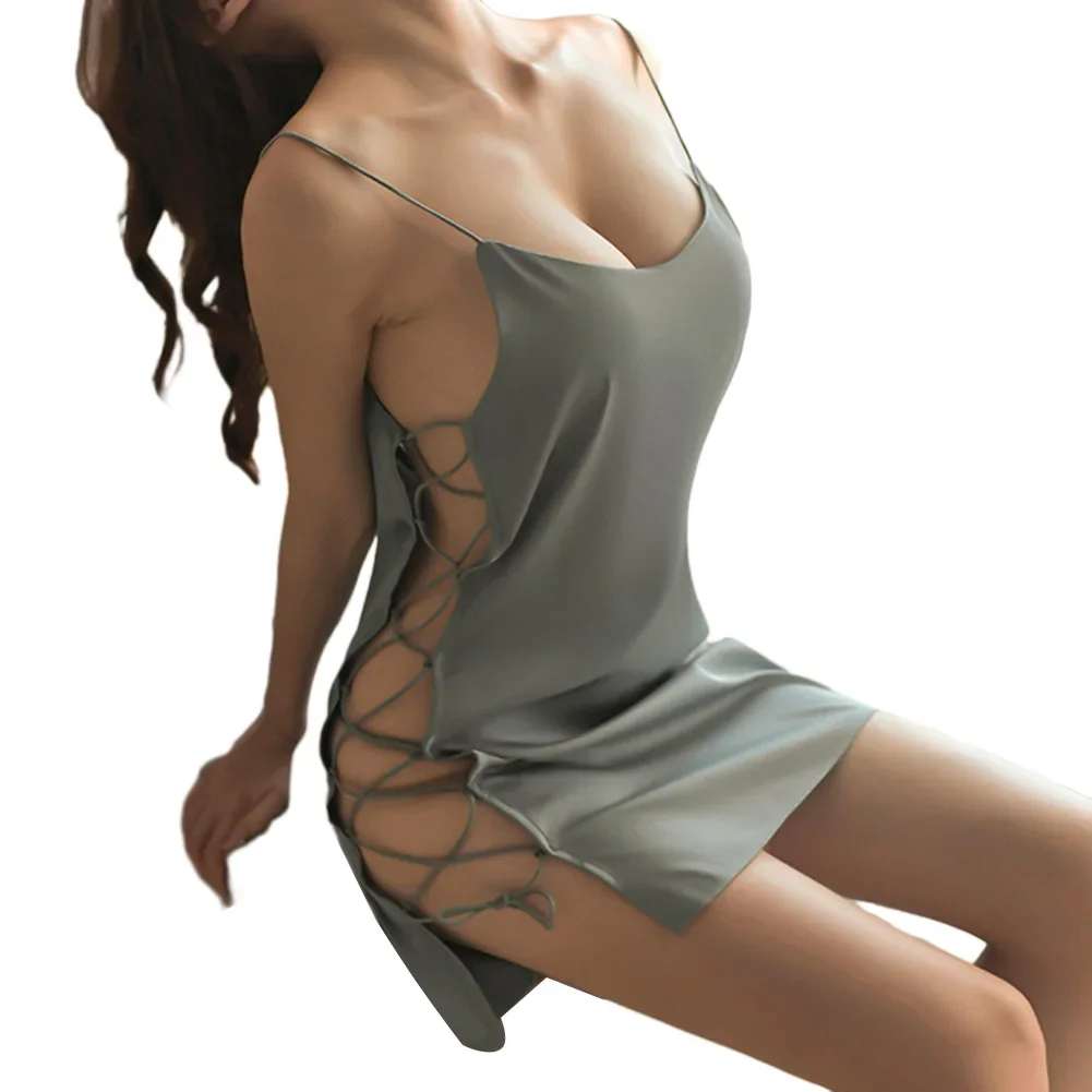 Women Nightdress Hollow Banded Erotic Lingerie Sexy Pajamas Satin Pure Desire Uniform Pajamas Nightwear Porno Clubwear