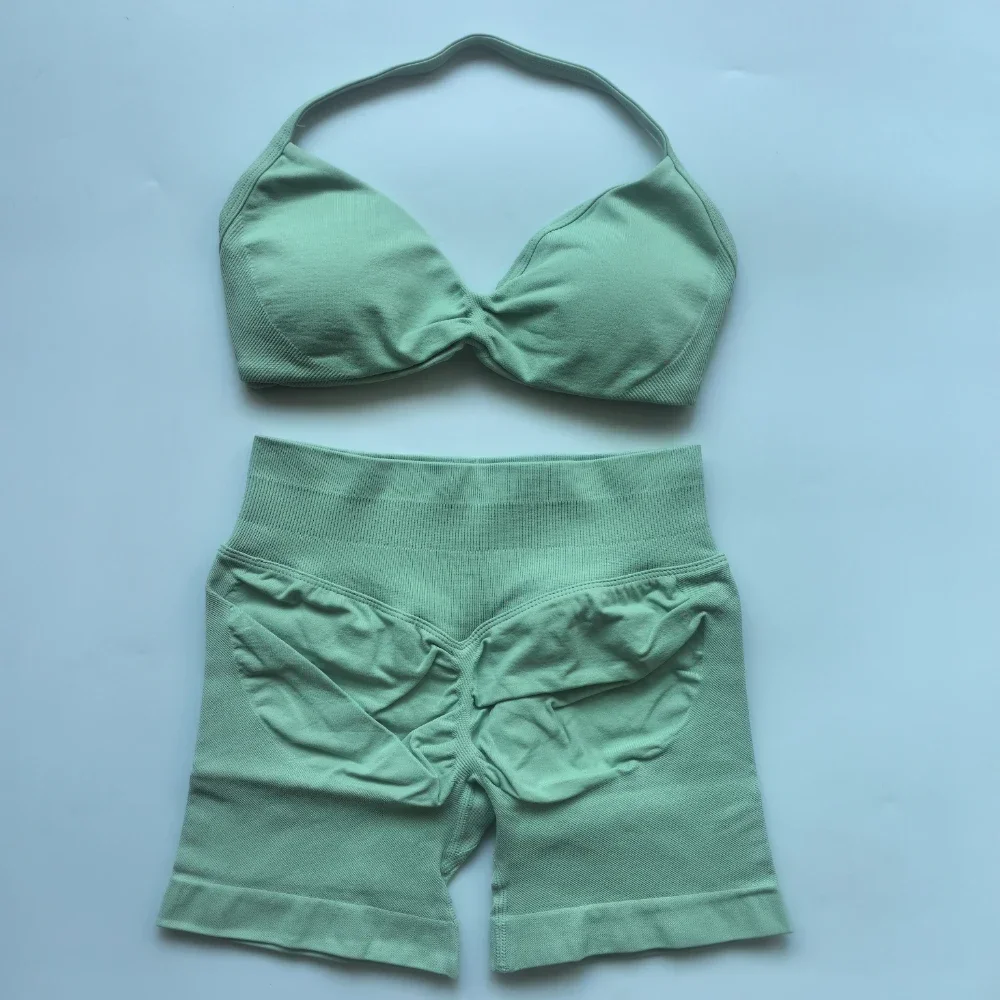 2-teiliges Gym-Set für Damen: Trägerloses Yoga-Bra-Top, High-Waist-Workout-Shorts, Sportanzug, nahtloses Yoga-Set, Fitnesskleidung – Detail 25