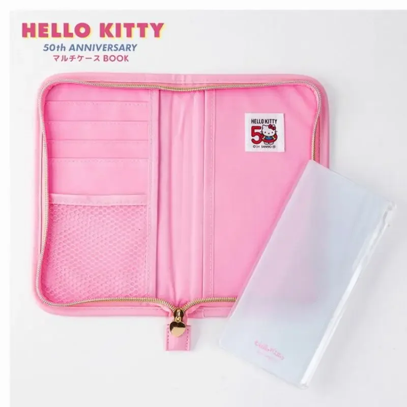 

Аниме-кавайная сумка для паспорта Hello Kitty Sanrio с фигуркой, портативная, с несколькими отделениями, для девочек, в форме сердца, для документов