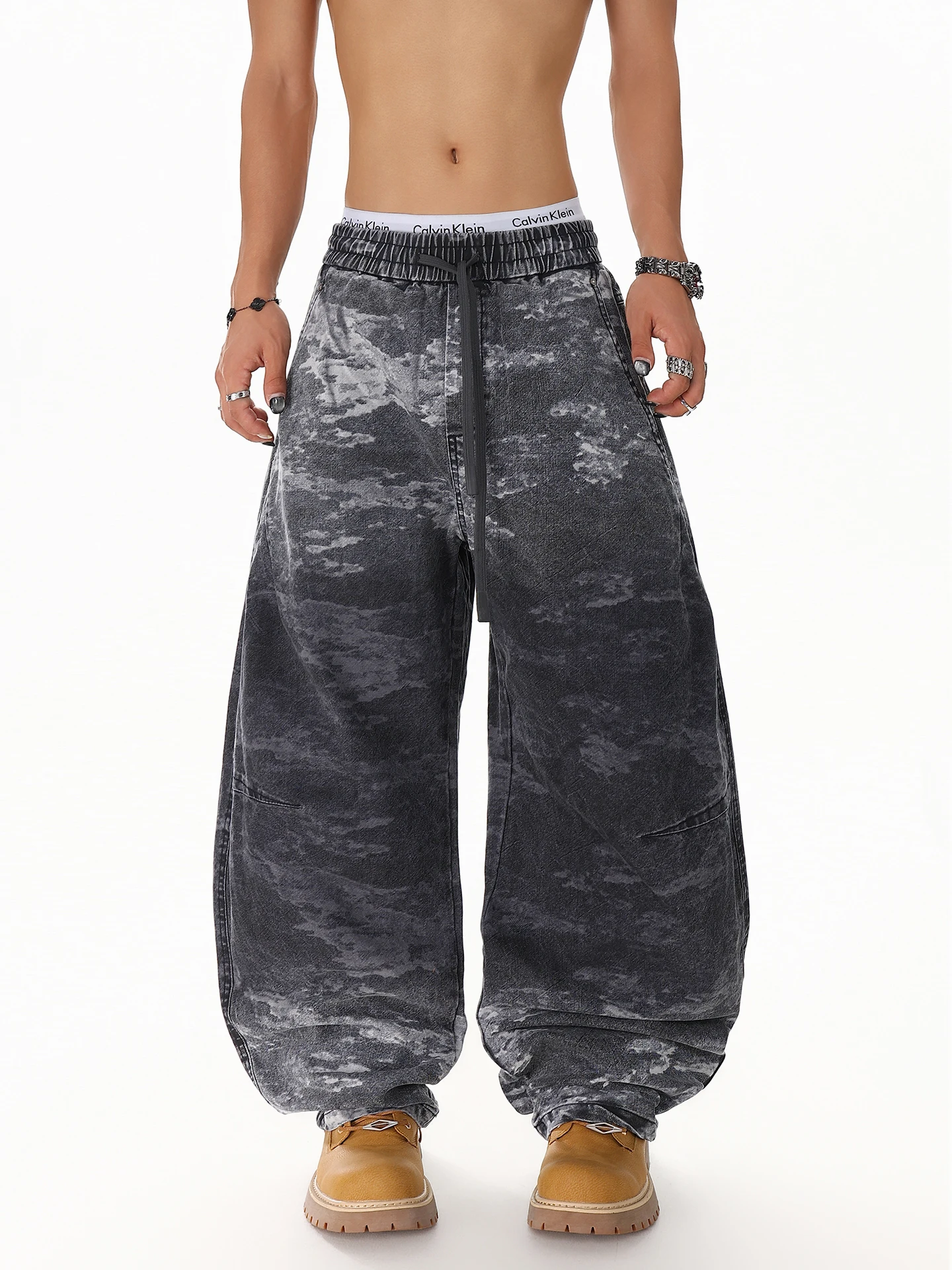 

Retro American Tie Dye Gradient Design Loose Men's Jeans Spring New Style Bend Knife Pants High Waist Zipper Straight Leg Jeans