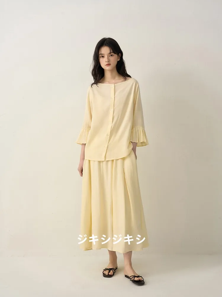 

Spring Summer New Arrival Linen Silk Shirt Set Women's Fashionable Two-Piece Suit Seven Sleeve Length Spring Season Appropriate