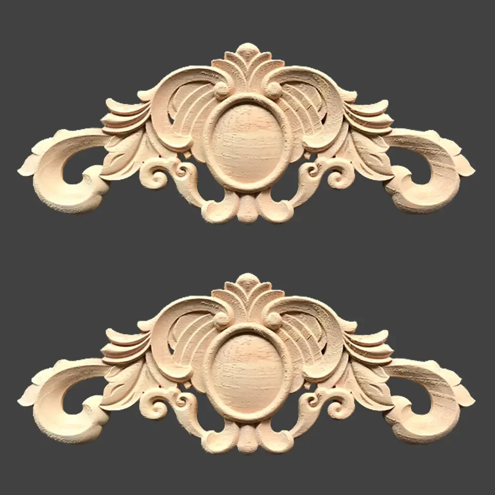2pc Wooden Carved Applique Wood Frame Corner Onlay Unpainted European Wood Carving Decorative Door Window Home Decor Accessories