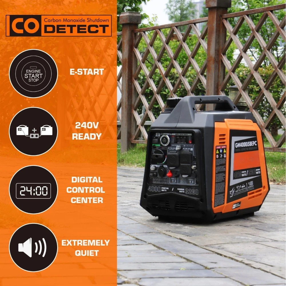 Portable Generator, 4000W ultra-quiet 145cc gas engine,with Parallel and Series Capability, Electric Start, Ideal for Camping