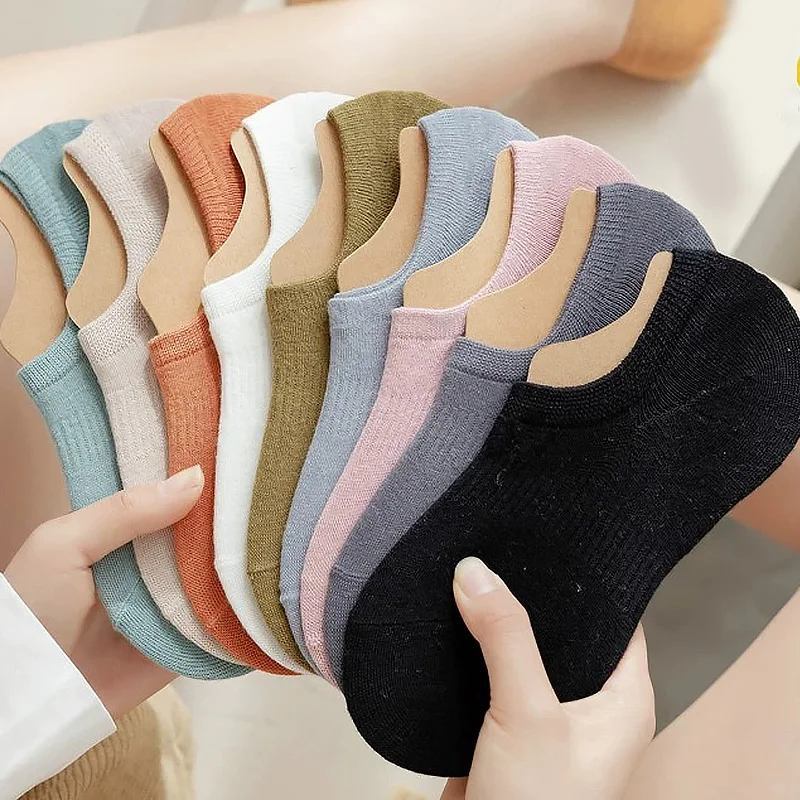 

5 Pairs Invisible Women's Socks Pure Cotton Summer New Solid Color Low Cut Socks Female Multipack Plain No Show Sock Anti-slip