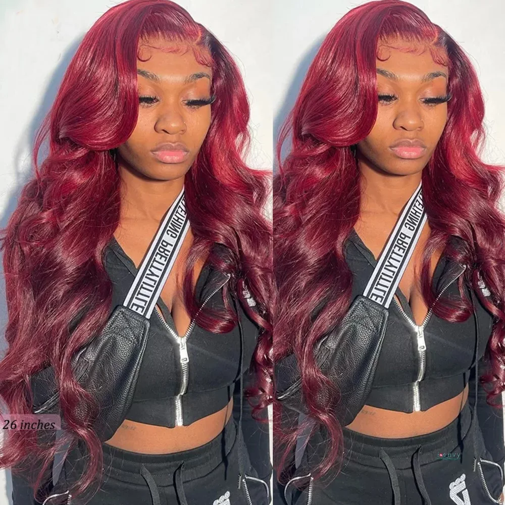 Body Wave Burgundy 13x4 13x6 Hd Lace Frontal Human Hair Wig For Black Women Glueless 99J Red Colored Lace Front Brazilian Wig