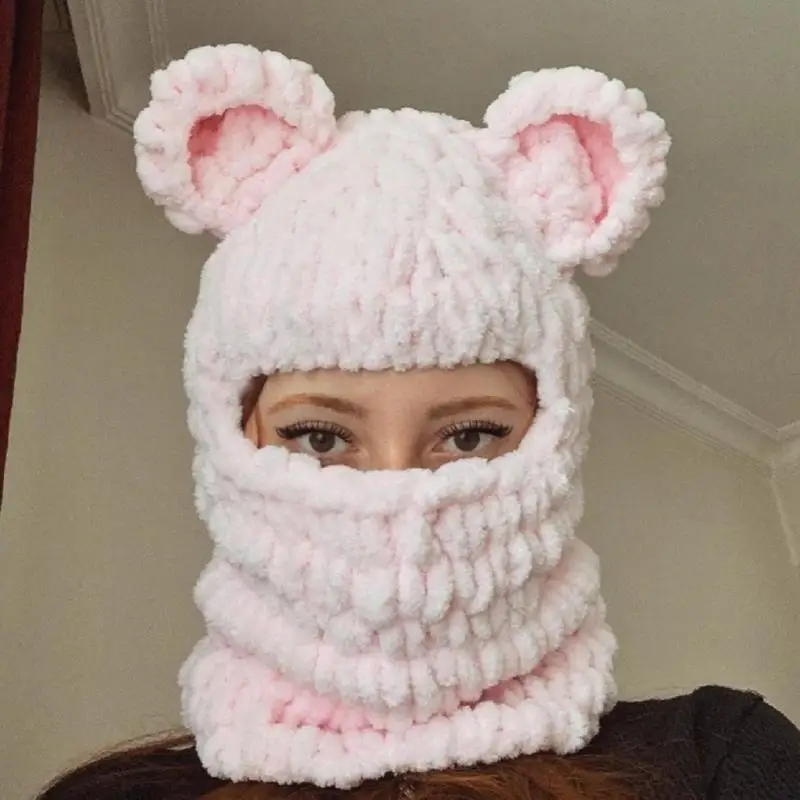 39BD Bear Hat Panda Head Photo Props New Year Thick Neck Warmer Adults Kids