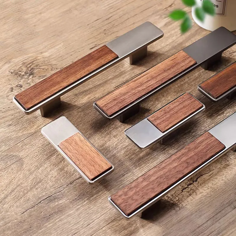 Black Walnut Handles for Cabinets and Drawers Creative Wooden Wardrobe Pulls Square Cupboard Knobs Zinc Alloy Furniture Hardware