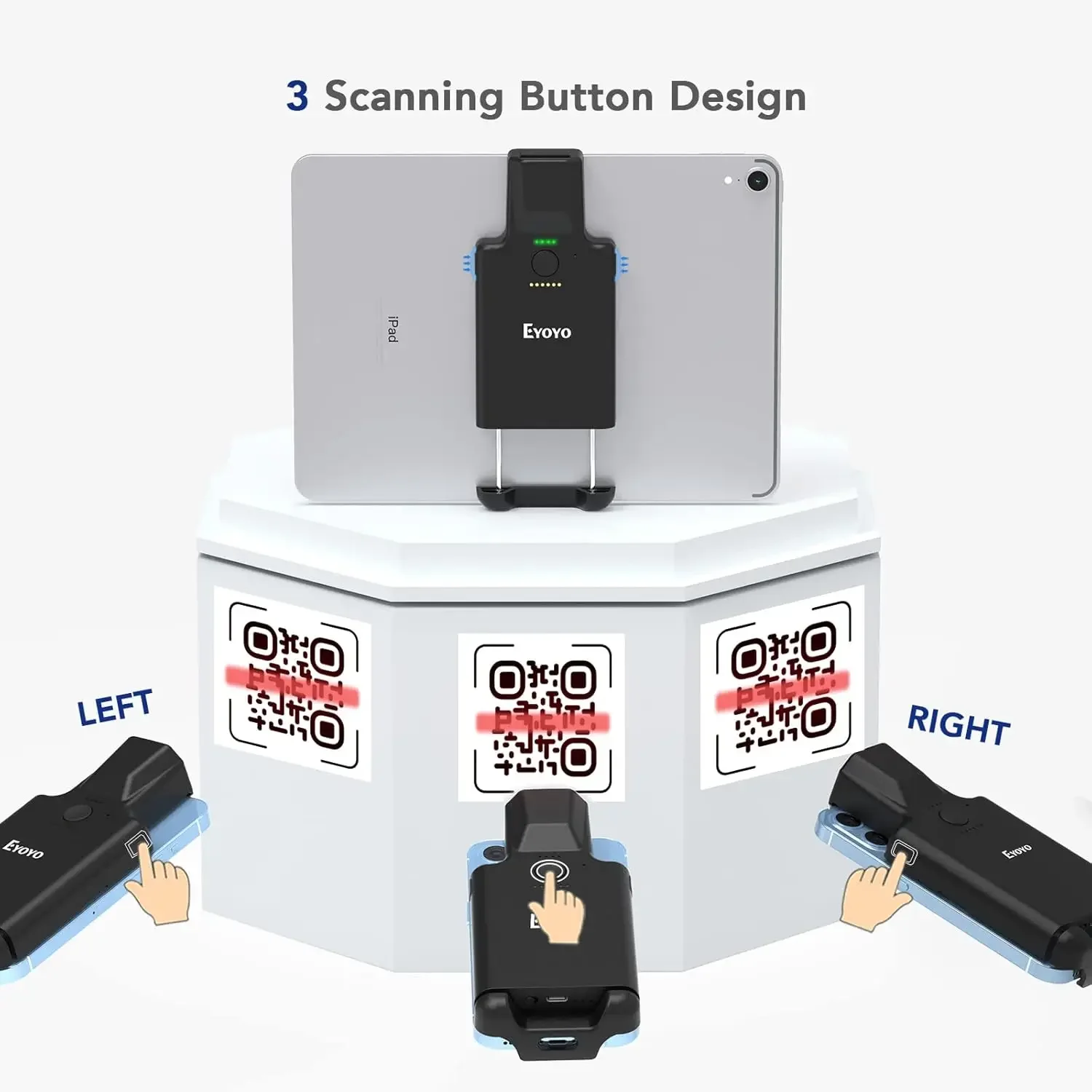 Eyoyo 2D Bluetooth Barcode Scanner Compatible with iPad iPhone Android 3000mAh Battery Portable Wireless 1D QR Bar Code Reader