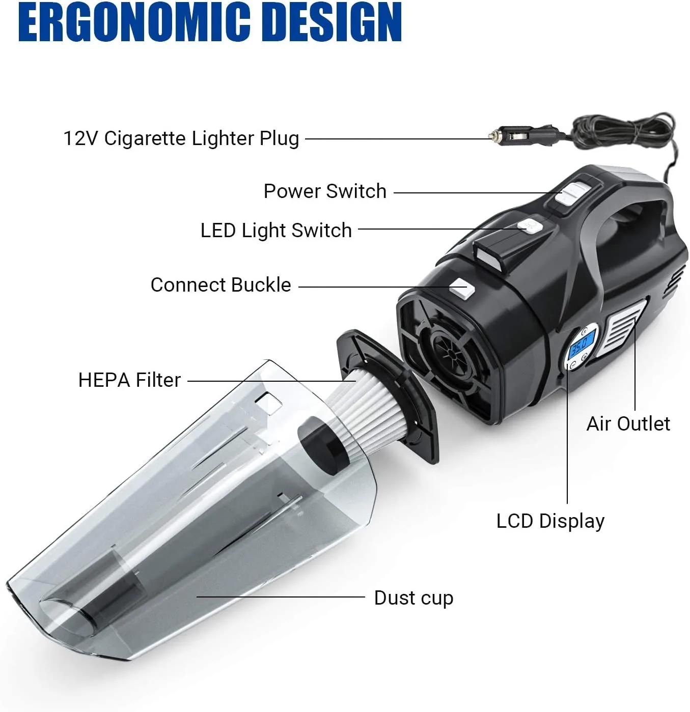 HF7701 4 In1 Portable Vacuums Pointed&digital Car air Compressor Car Tyre Inflator Wireless Handheld Mini Car Vacuum Cleaner