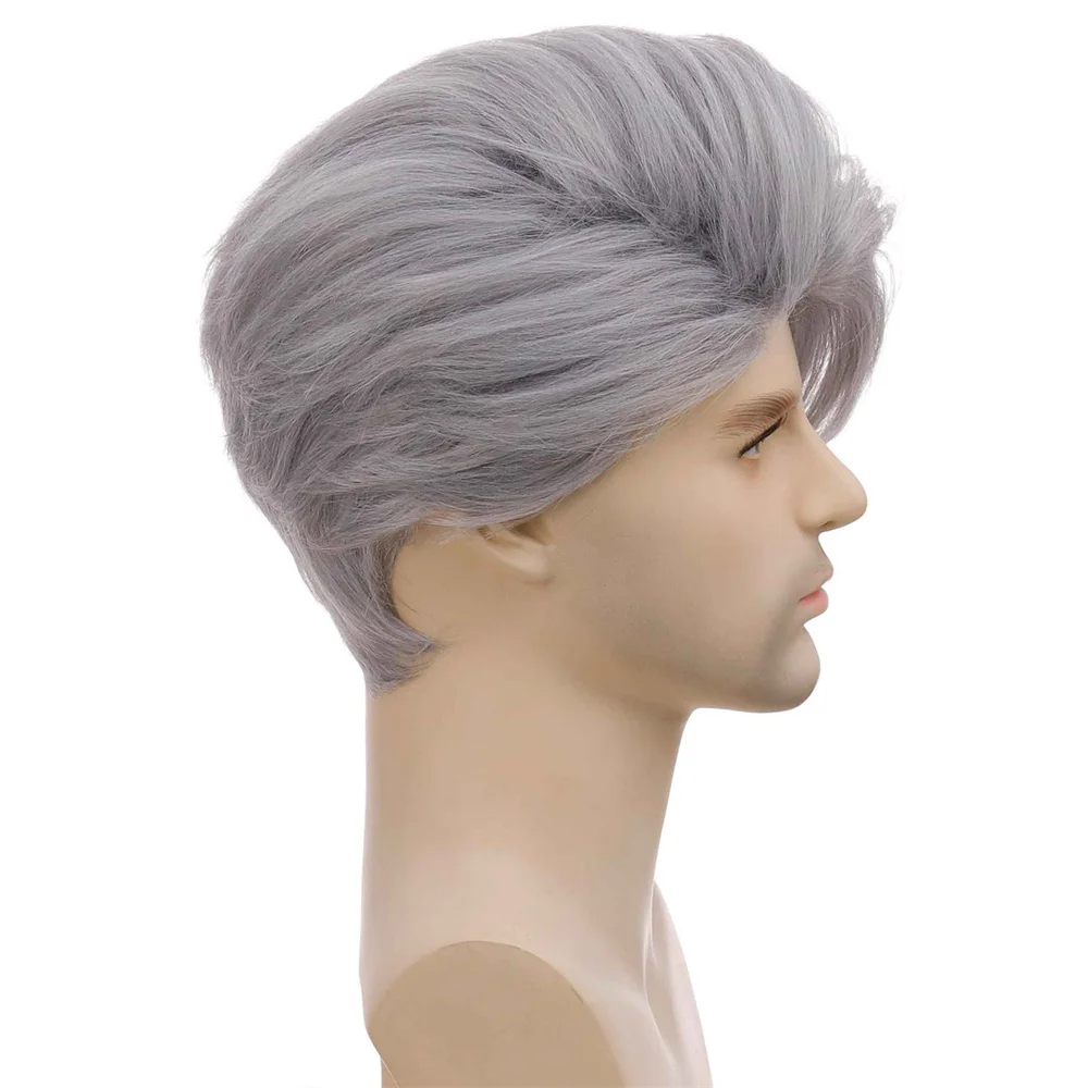 European and American Men\'s Wig New Fashion Hair Personality Daily Wear Silver Gray Fiber Head Cover Short Man