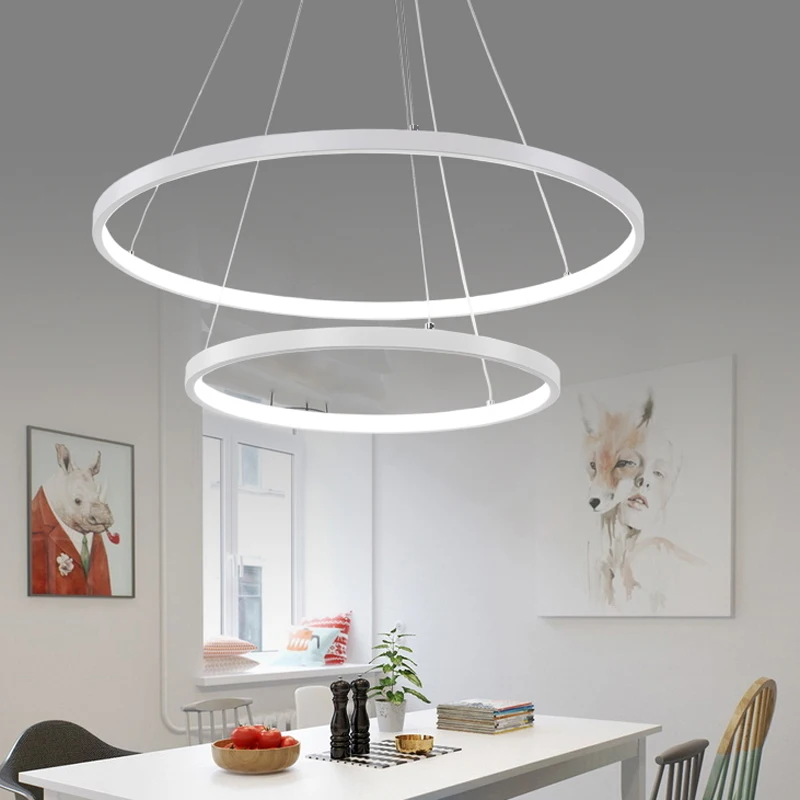 60CM 80CM 100CM Moderne Anhänger Lichter Für Wohnzimmer Esszimmer Kreis Ringe Acryl Aluminium Körper LED decke Lampe Leuchten