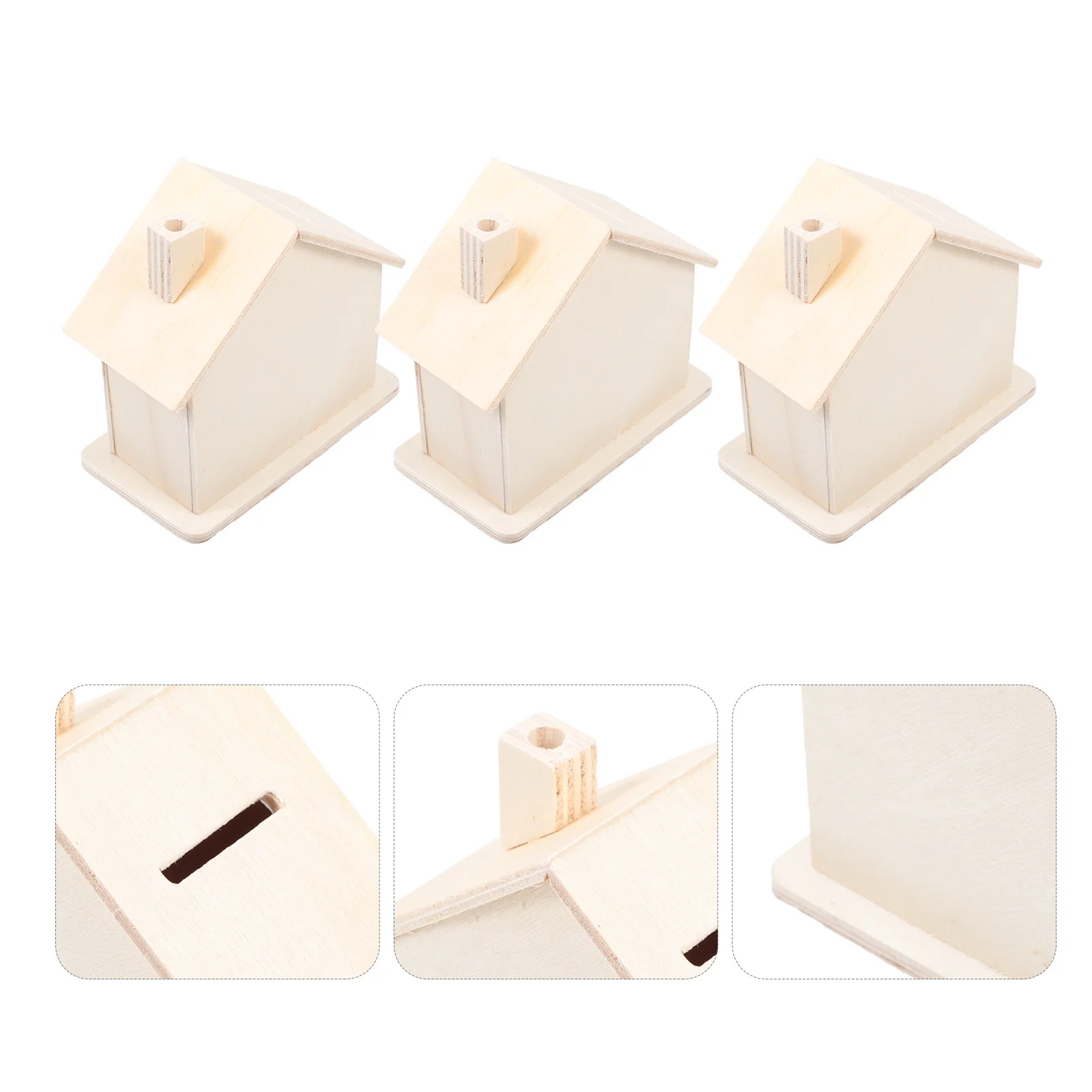 

3Pcs Wood DIY Piggy Bank House Shape Unfinished Blank Kids Coin Box Saving Pot Change Container Decor Wood Piggy Bank