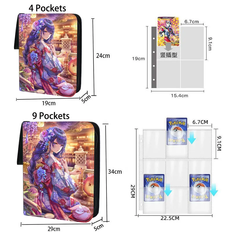 Genshin impact Card Binder 9 Pocket Trading Card Holder Anime Card Binder with 50 inner Pages Zipper Holder Up to 900 Cards