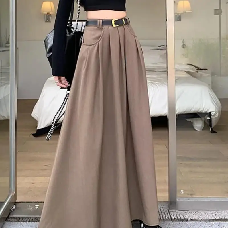 Fashionable Temperament Women's Long Suit Skirt Autumn New Korean Version Y2Ki Girl High Waist Skirt Trendy Elegant A-Line Skirt